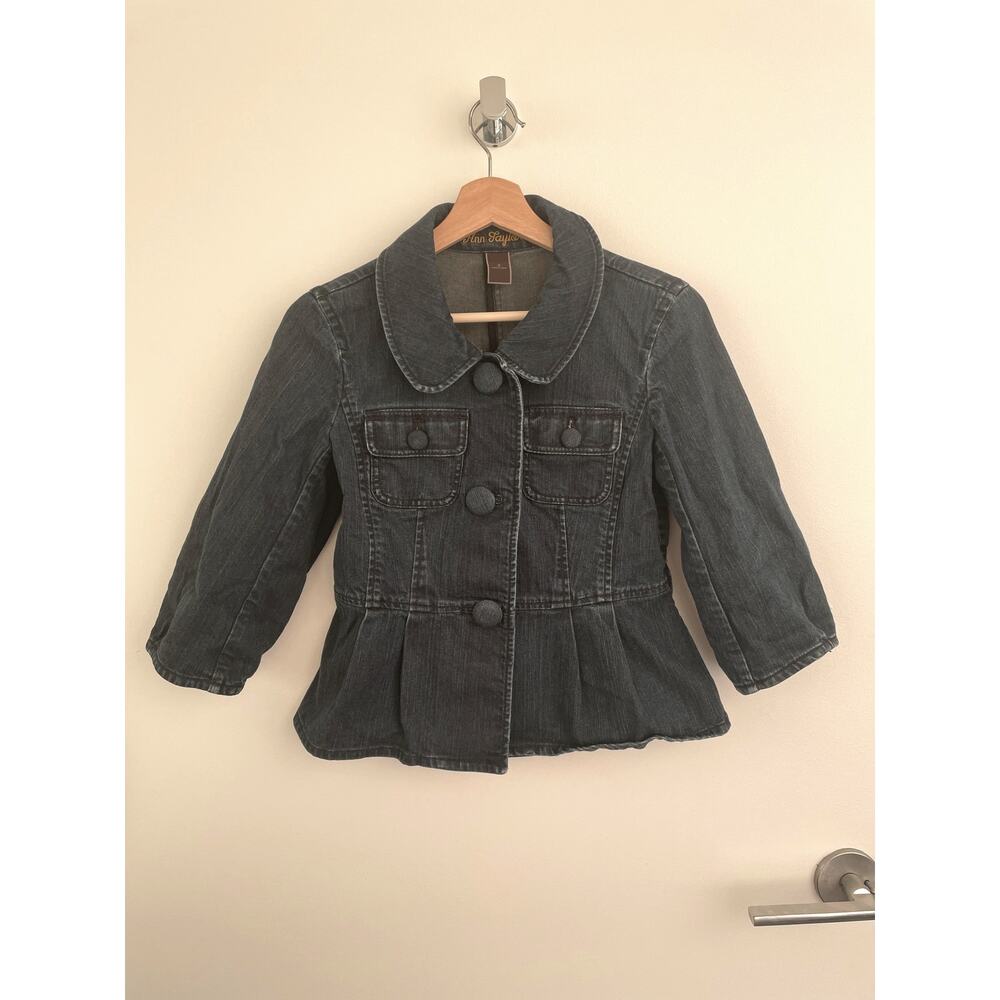 Vintage 60s Inspired Ann Taylor Peplum Denim Jean Jacket, size 2